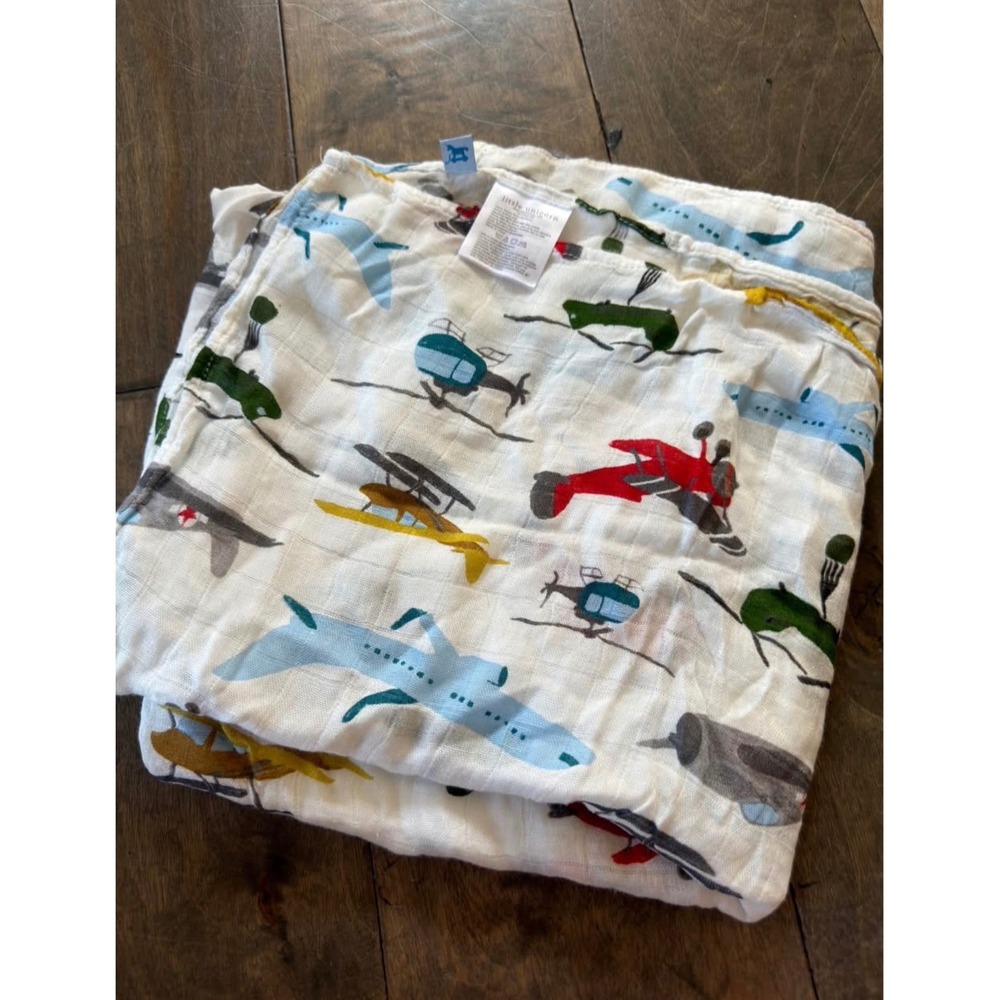 Little Unicorn Air Show Cotton Muslin Swaddle Blanket White Blue Red Planes
